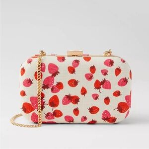 Ann Taylor Strawberry Print Clutch with Gold Chain